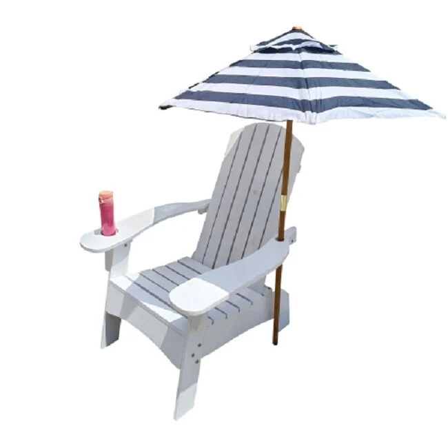 Outdoor or indoor Wood Reclining Adirondack chair with an hole to hold umbrella on the arm ,white