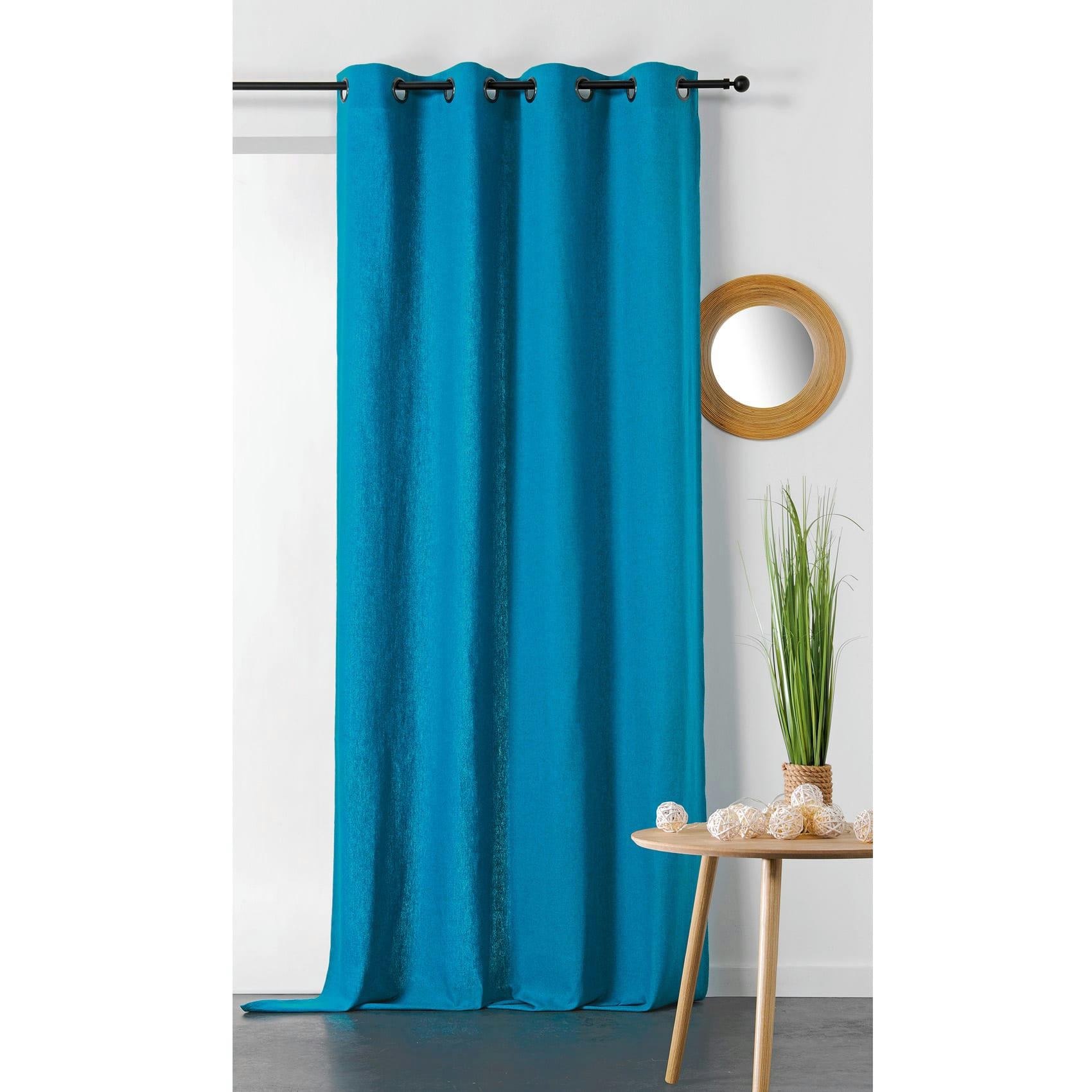 - Rideau en coton et chanvre bleu 135x240 cm