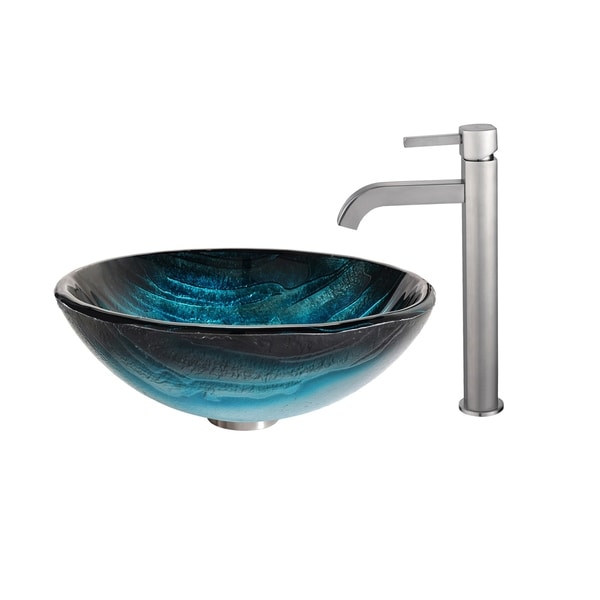 Kraus Glass Vessel Sink, Bathroom Faucet, Pop Up Drain, Mounting Ring