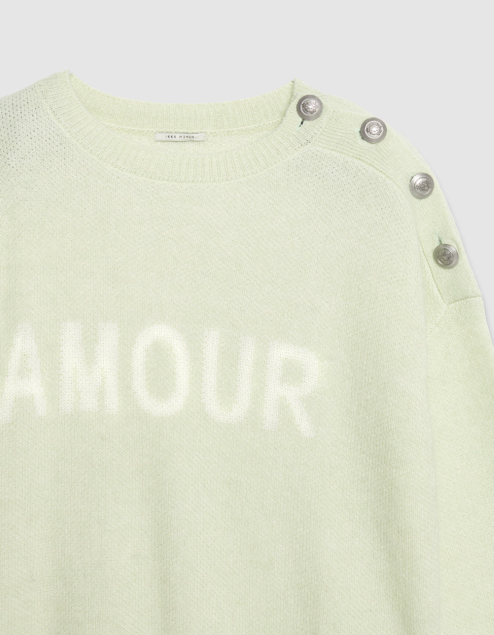 Pull alpaga mélangé vert à message Femme