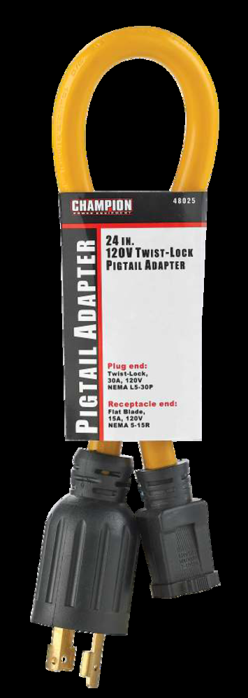 Champion 30A, 120V L5-30P Twist Lock Pigtail Adapter, 24-in