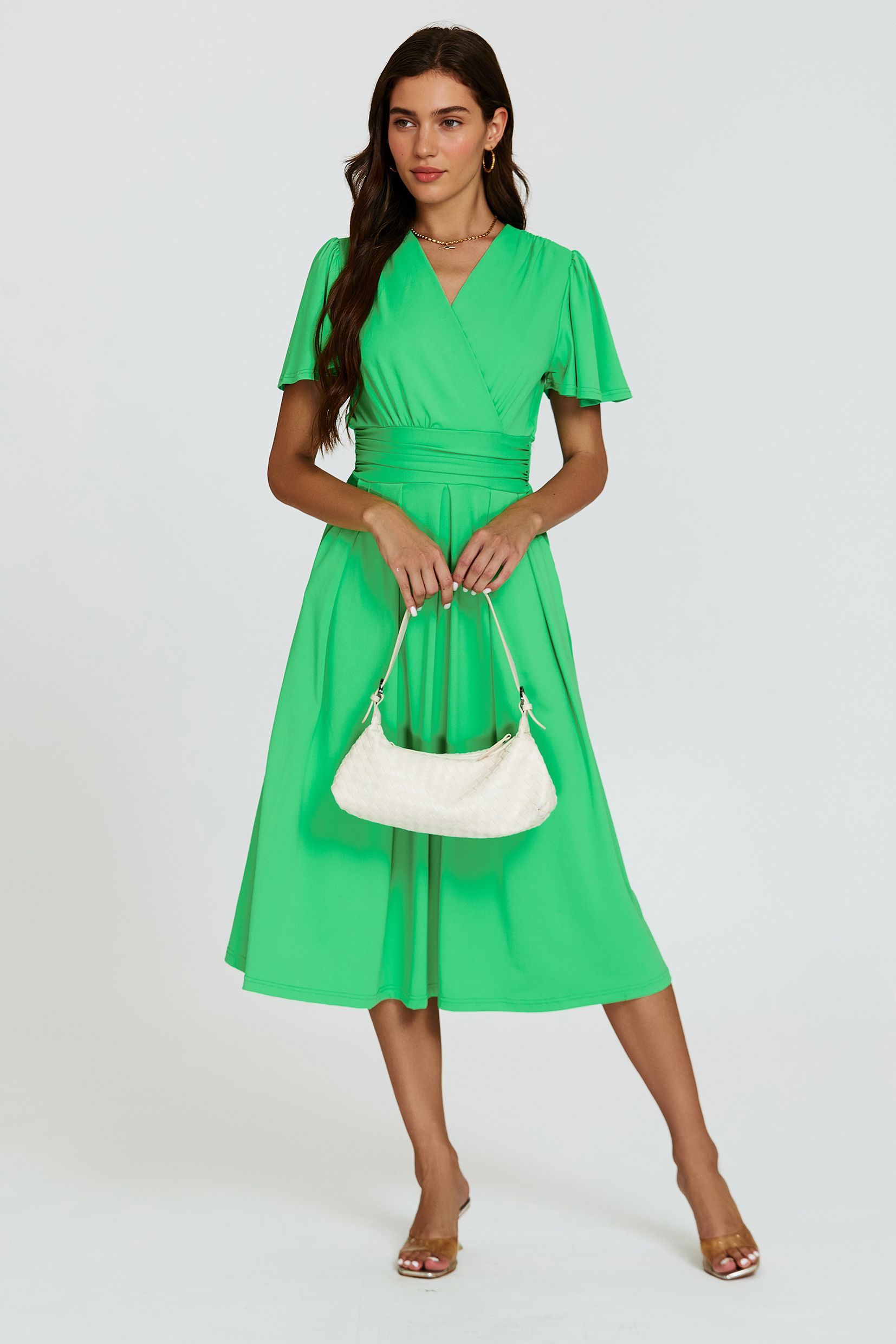 FS Collection Angel Sleeve Jersey Midi Dress In Green
