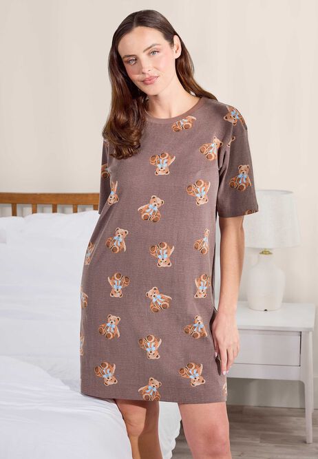 Womens Chocolate Brown Teddy Bear Nightdress