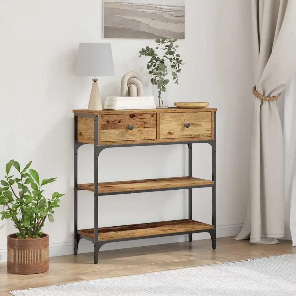 vidaXL - Sidetable met 2 lades 2 schappen - Oud hout - Bewerkt hout - 72.5 cm