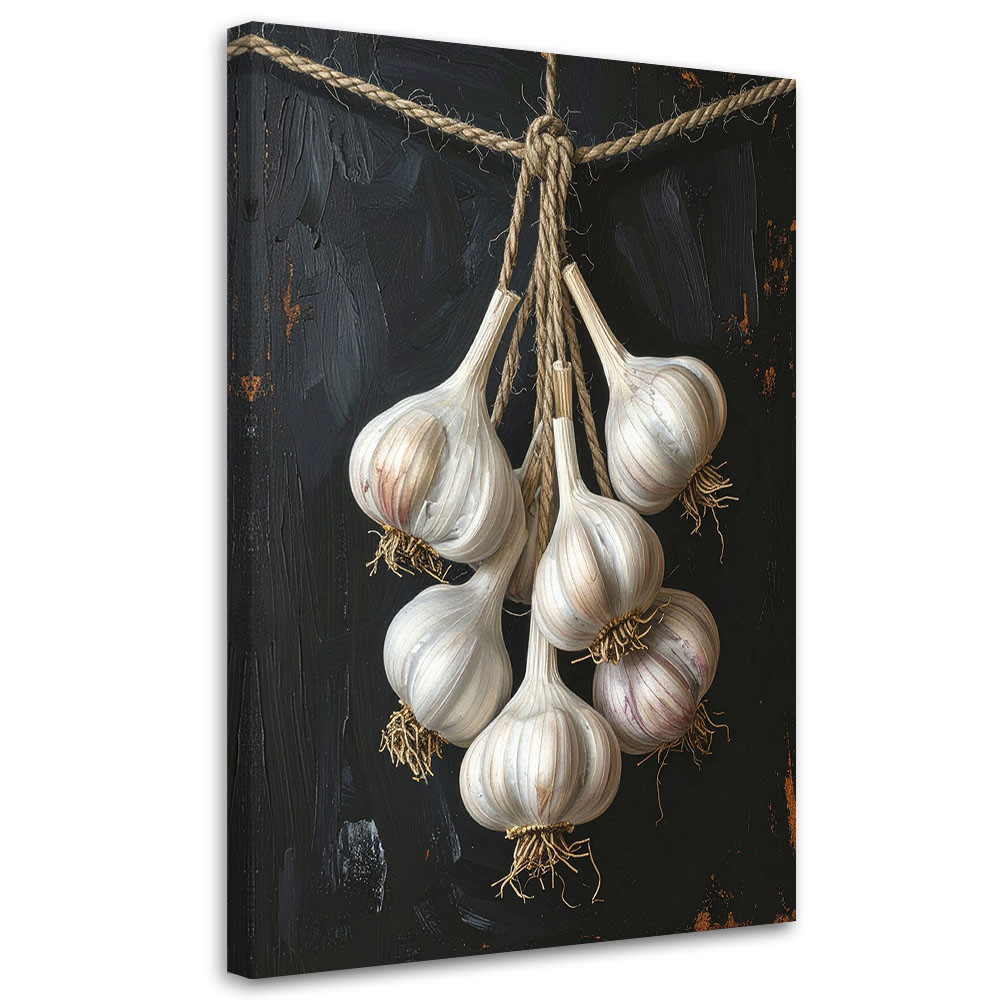 Obraz do kuchni restauracji baru jadalni, Wiszący czosnek warzywa 20x30
