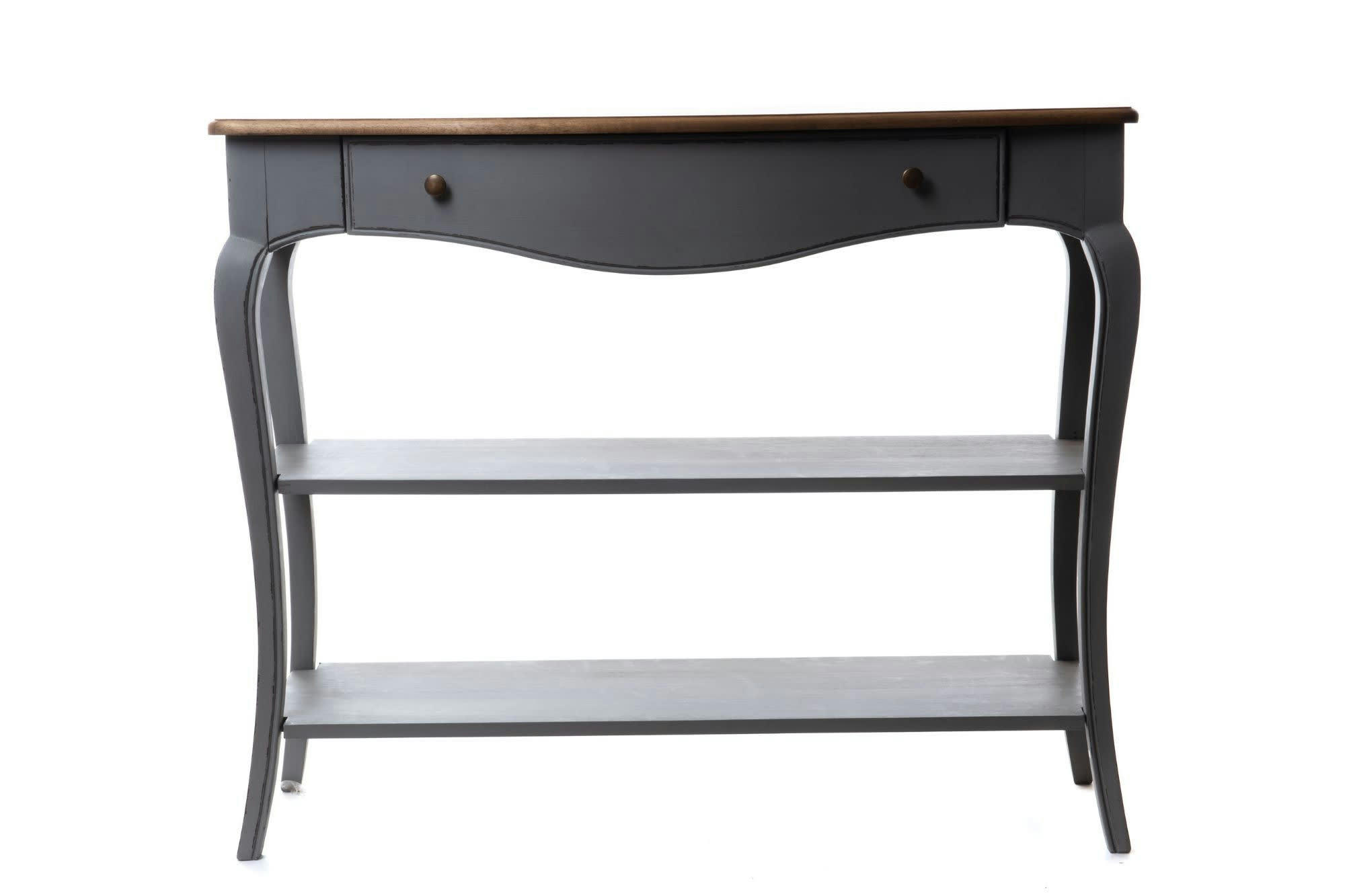 BETSY - Console baroque bois gris 1 tiroir 2 tablettes L110