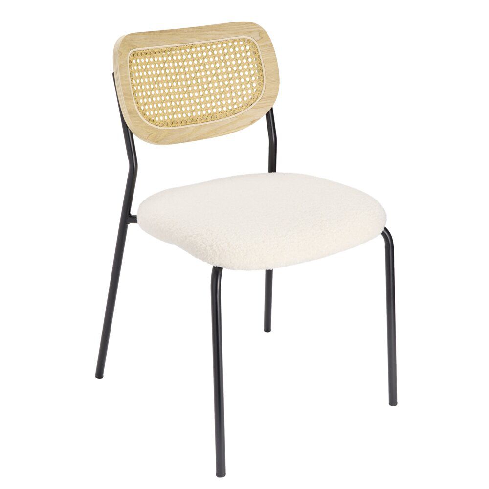 Chaise Pietra métal noir dossier bois assise bouclette beige 51x52xH80,5cm