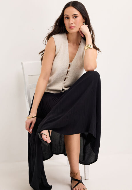 Womens Black Textured Drop Waist Skirt