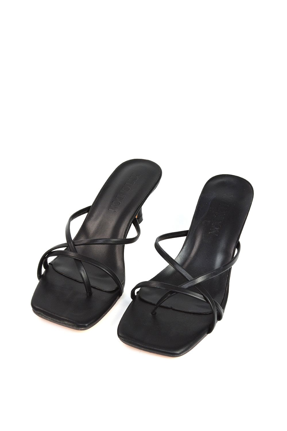 XY London Dream' Strappy Square Toe Kitten Heel Slip on Mule Sandals