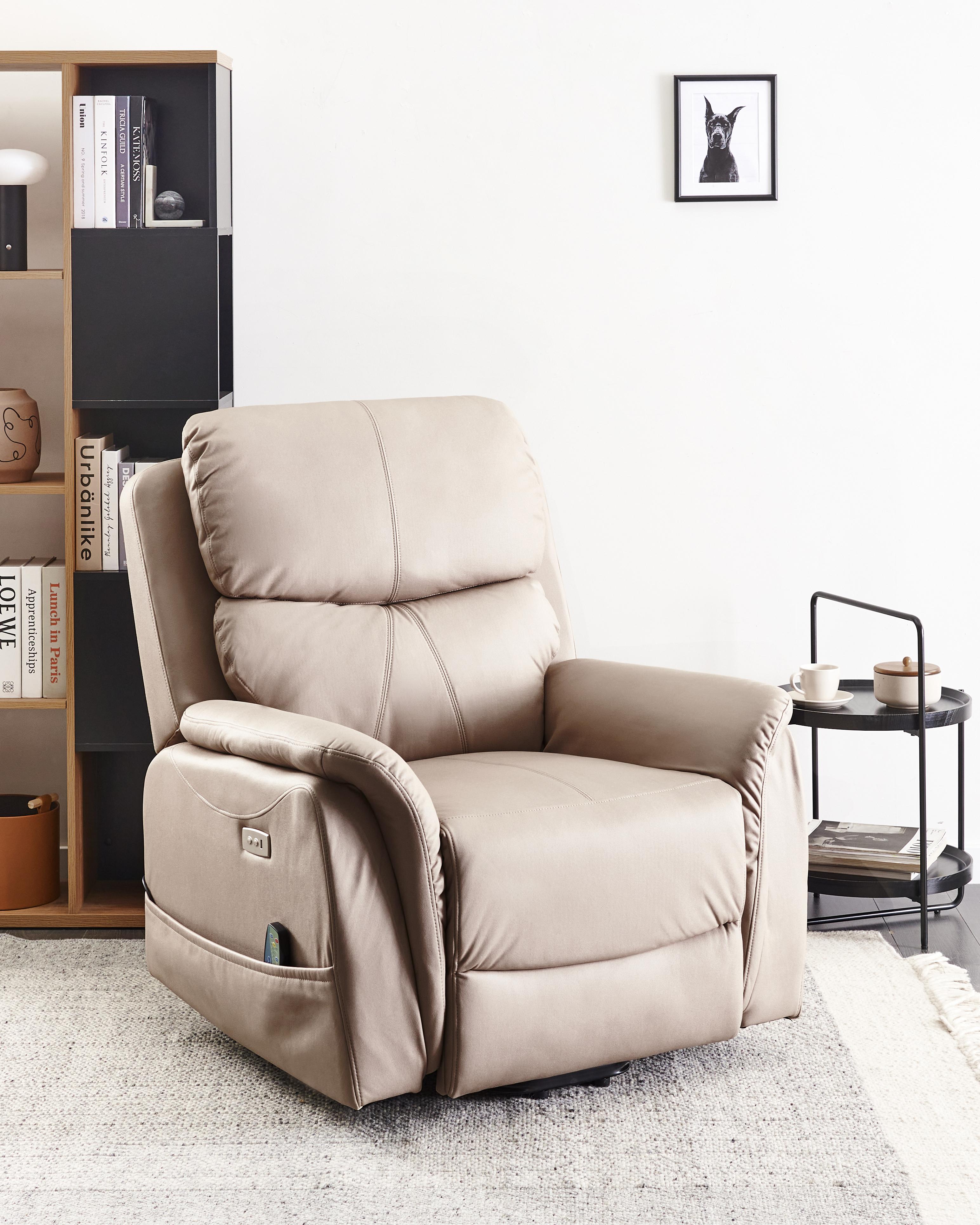 Electric Recliner Chair GLORIE with Massage Fabric Taupe