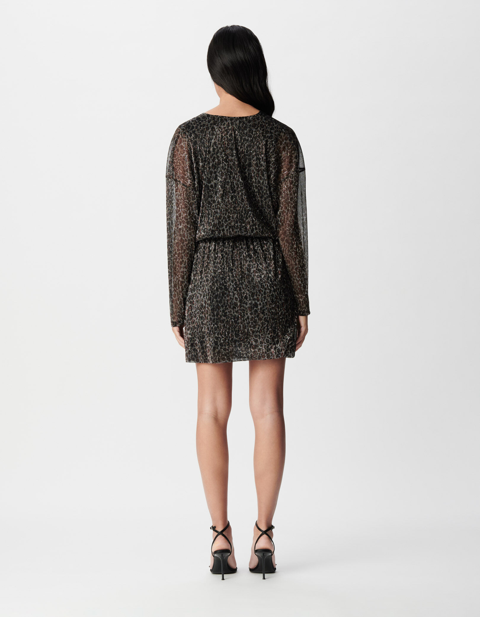 Robe courte noire lurex motif léopard Femme