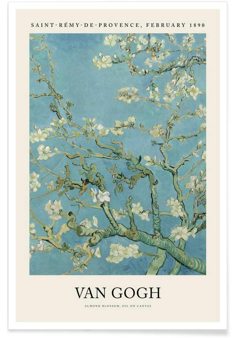VAN GOGH - ALMOND BLOSSOM - Affiche blanc ivoire & turquoise