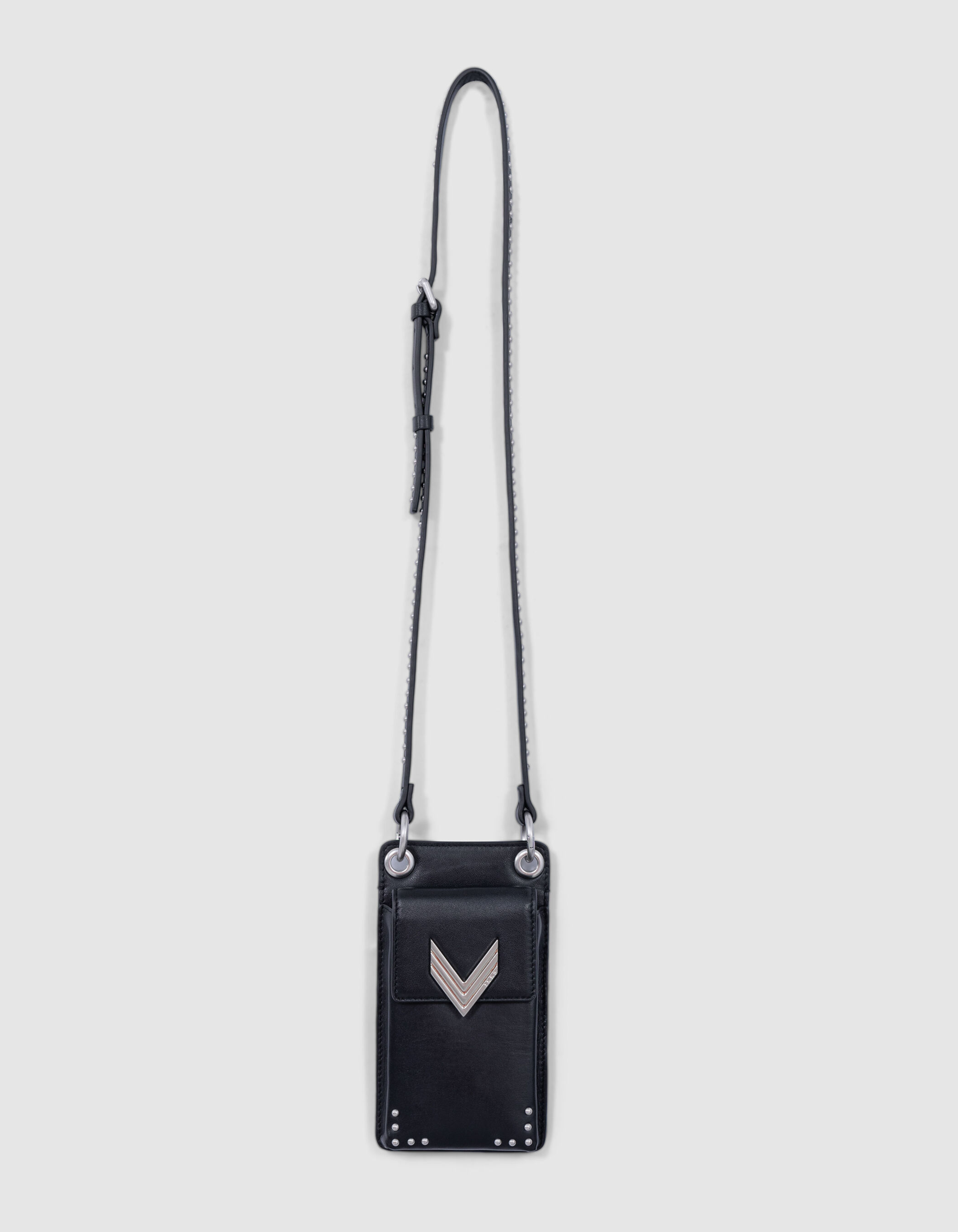 Phone bag 111 noir cuir bandoulière clous Femme