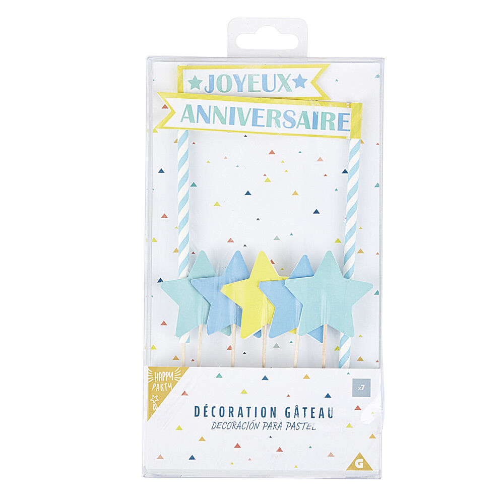 Décoration gâteau Joyeux anniversaire et étoiles