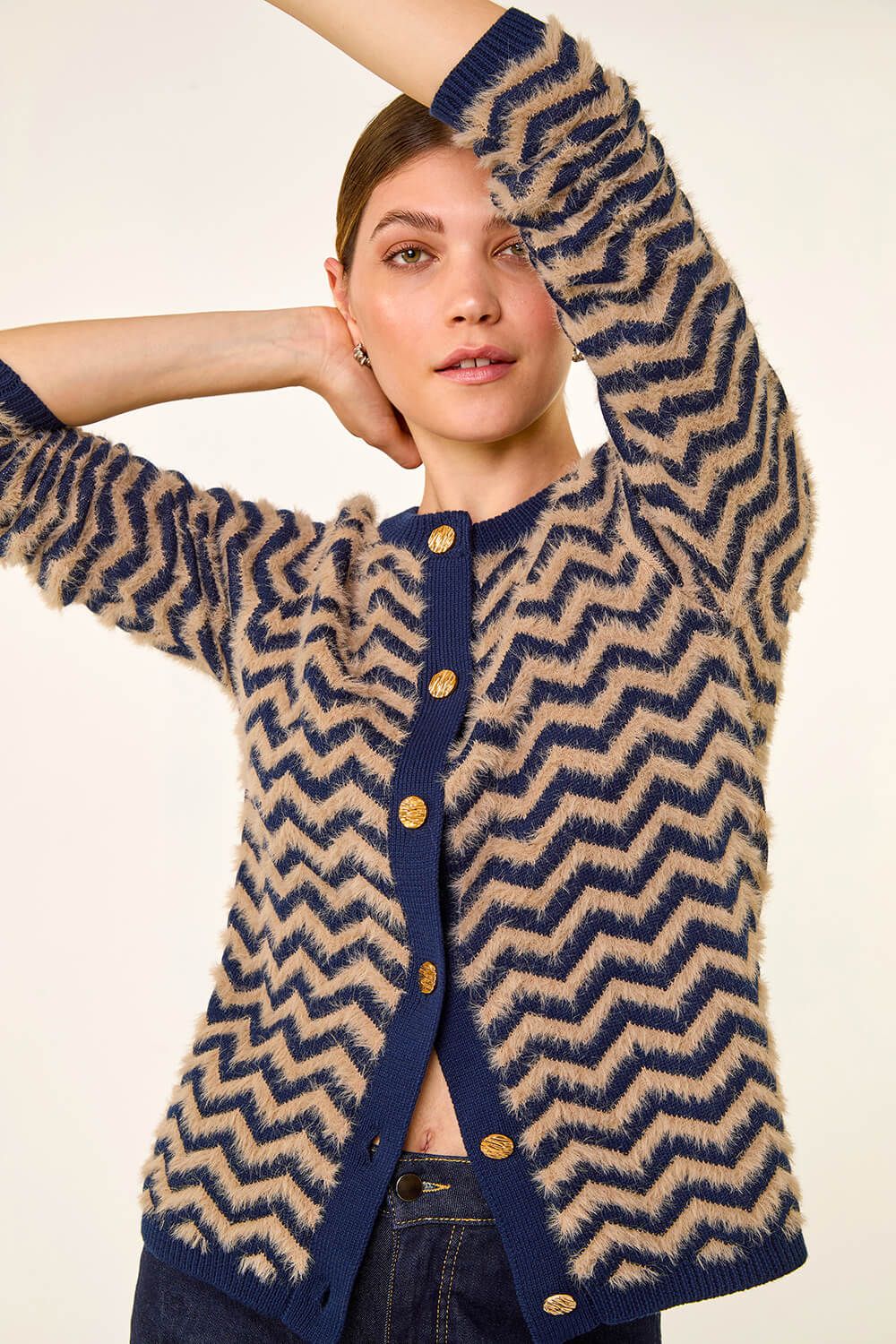 Roman Fluffy Stripe Knit Cardigan