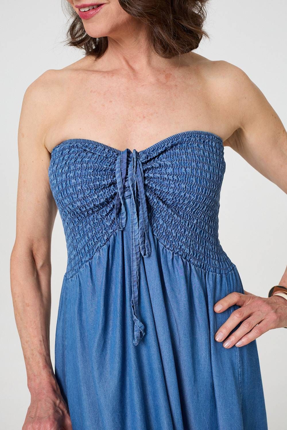 Izabel London Strapless Shirred Frill Hem Maxi Dress