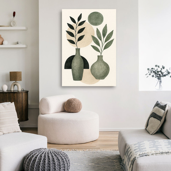 Feeby Obraz nowoczesny, Wazony Liście Minimalizm Zieleń Natura 40x60