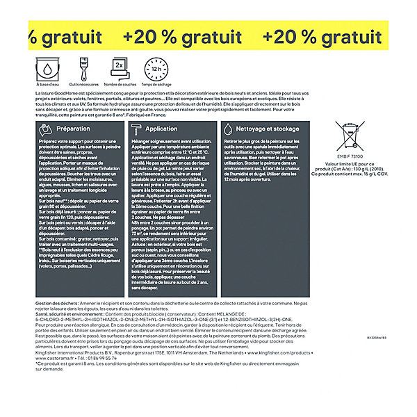 Lasure extérieure GoodHome incolore satin 8 ans 5L   20% gratuit