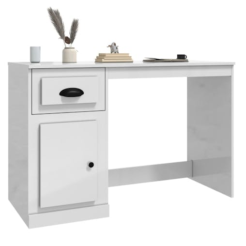 NNEVL Desk with Drawer High Gloss White 115x50x75 cm Engineered Wood
