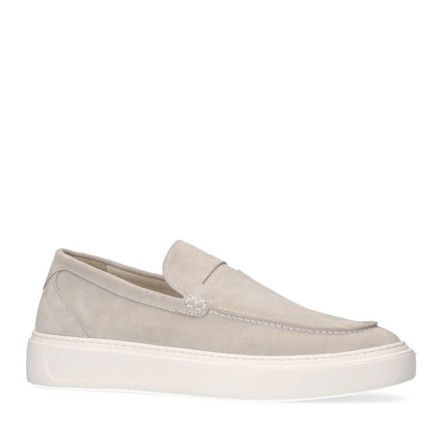 Manfield Beige suède loafers met sportieve zool