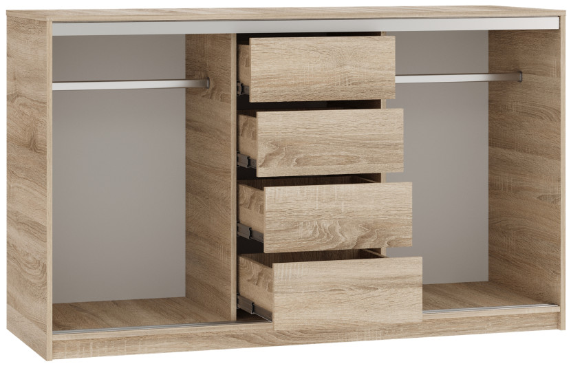 Komoda z szufladami i drążkami 160 cm TOP dąb sonoma