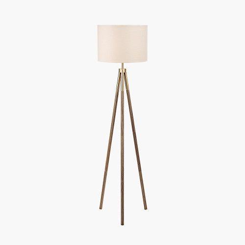 Ruma Metal and Wood Grain Tripod Floor Lamp