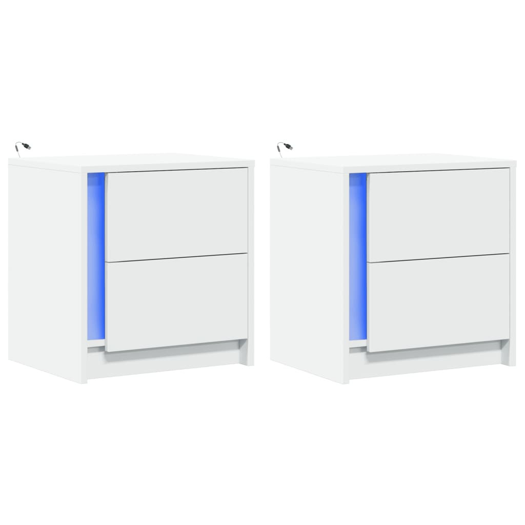 2x Szafka Nocna Stolik Biała z Szufladą z LED Do Sypialni 43x34x45 cm