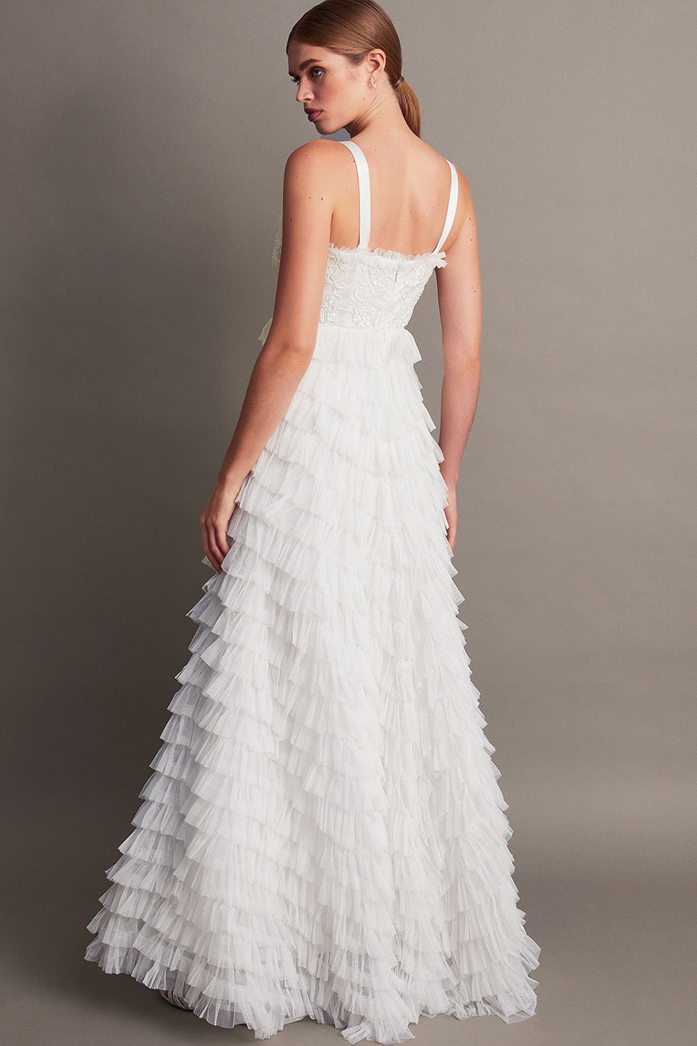Monsoon Ellen Ruffle Maxi Bridal Dress Ivory