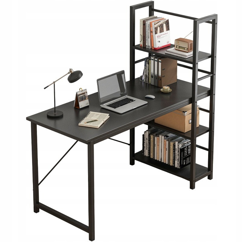 Biurko Komputerowe Z Regałem Półkami Czarne LOFT 120 Cm