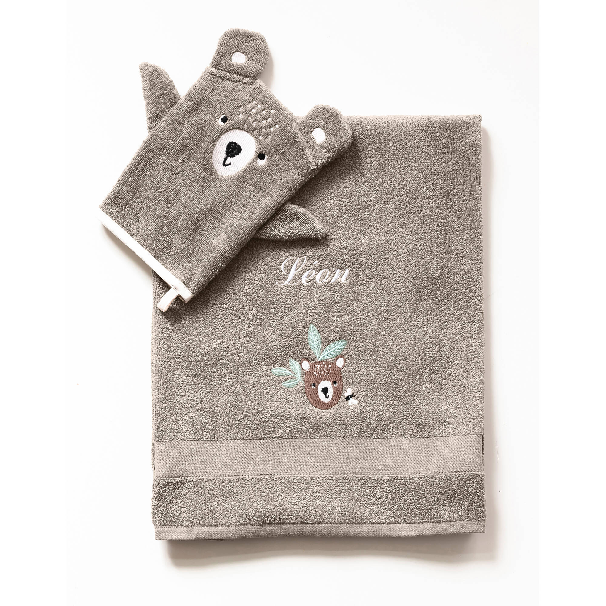 Collection éponge enfant brodée ourson personnalisable coton