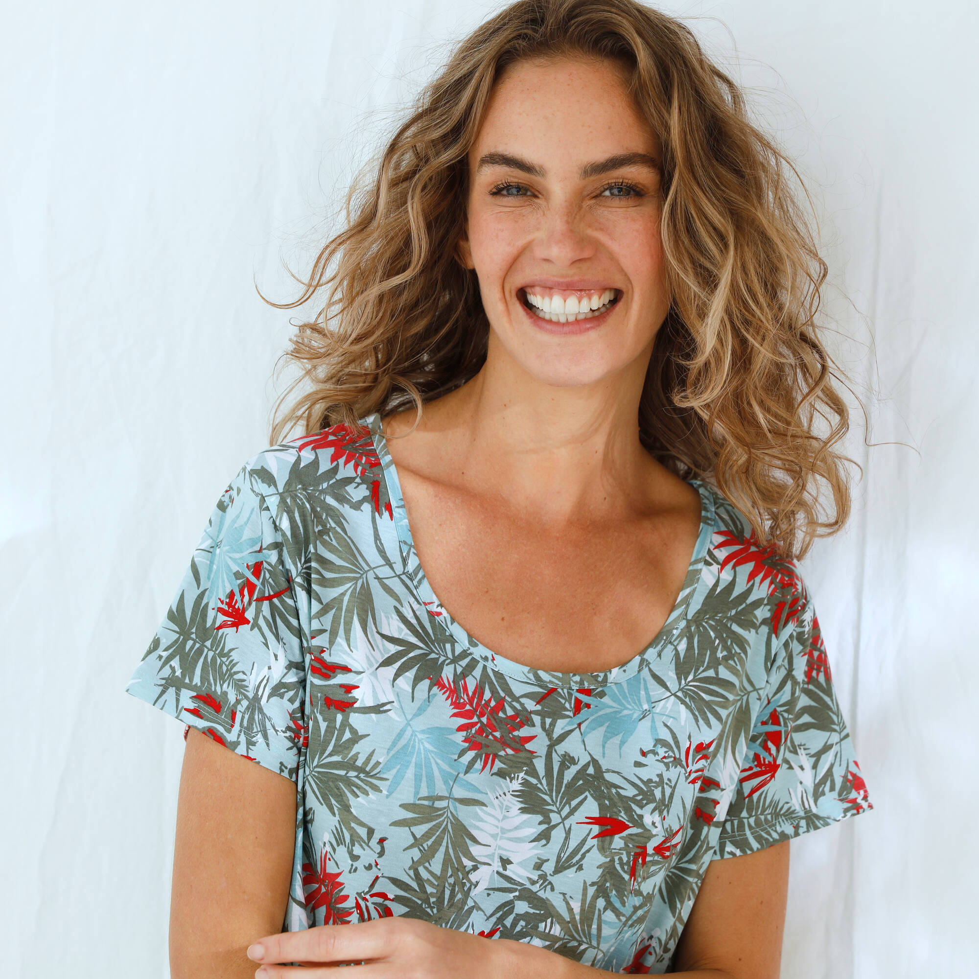 Chemise de nuit longue imprimée manches courtes - coton modal