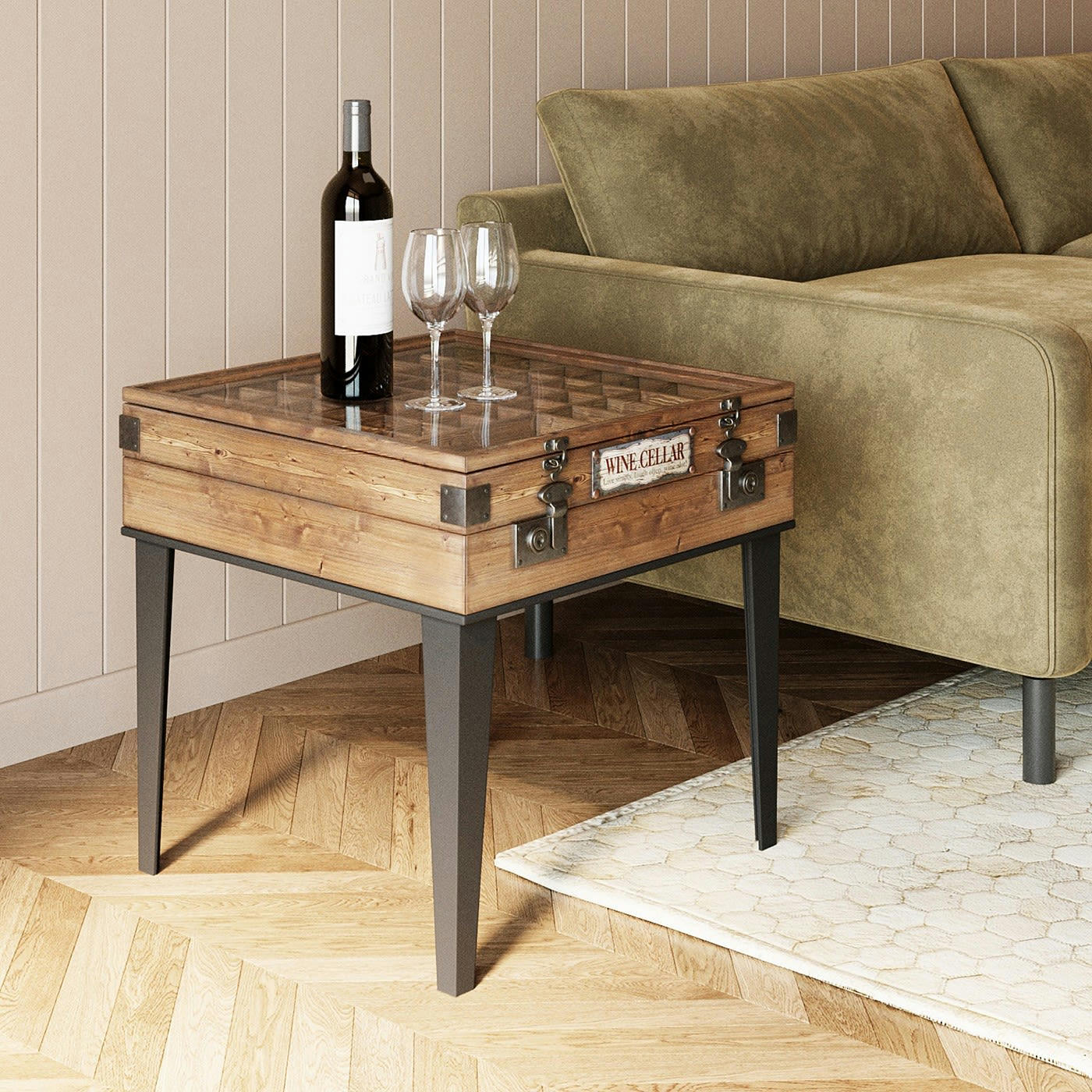 COLLECTOR - Table d'appoint carrée en sapin et acier