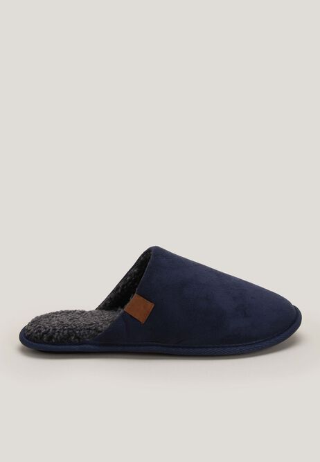 Mens Navy Woven Premium Mule Slippers