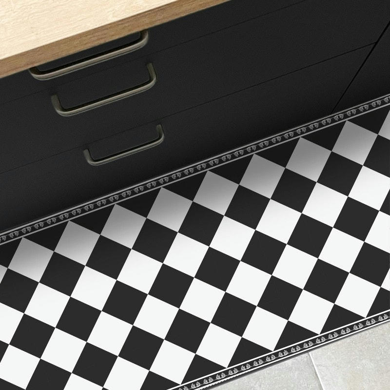RETRO B&W - Tapis Vinyle Médium bis l 50xL200cm Noir Vintage