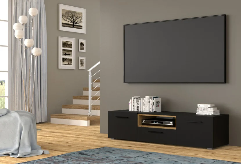 Szafka RTV komoda ANETTE 151 cm czarna / dąb artisan