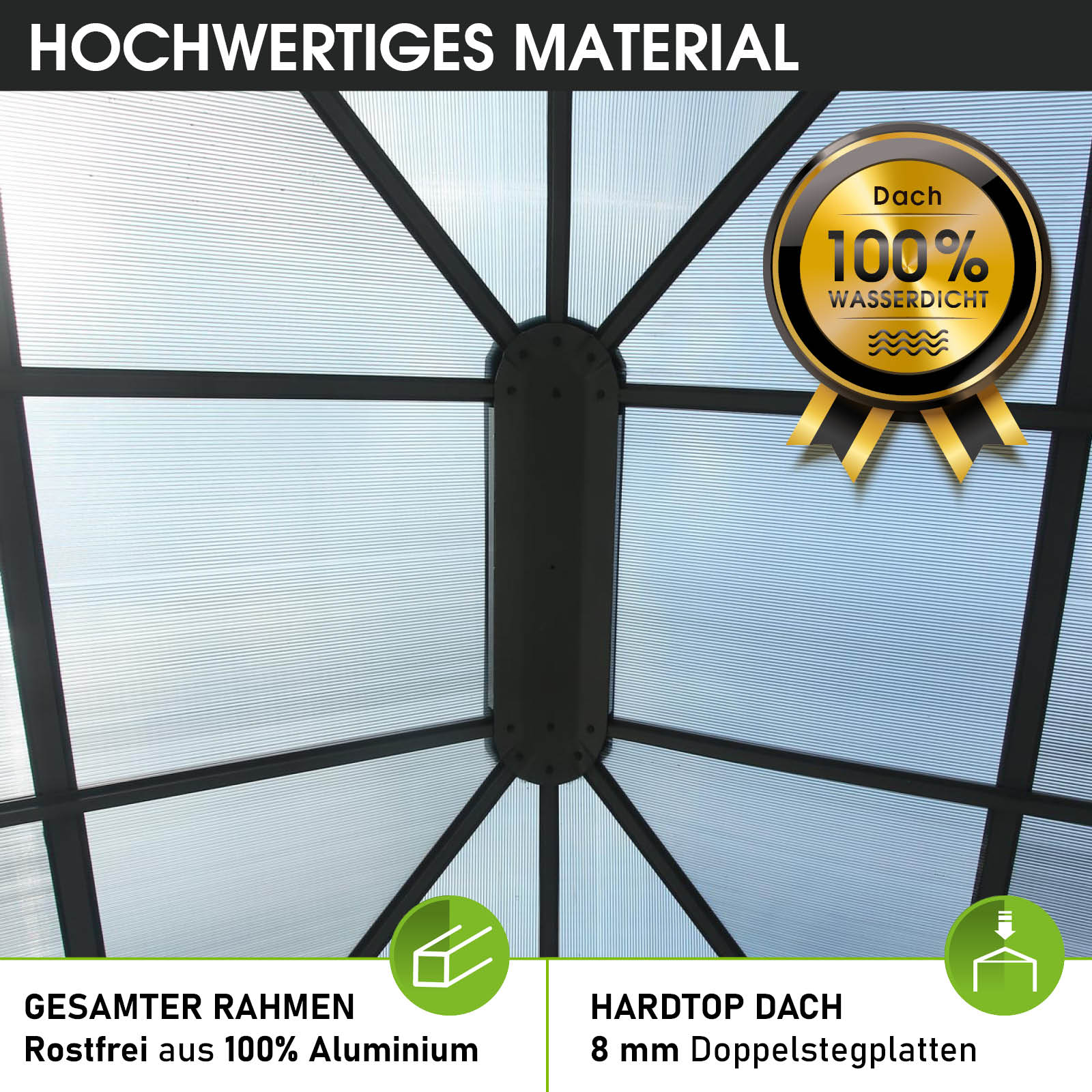 BRAST Alu Pavillon PREMIUM mit festem Dach 3x4m grau