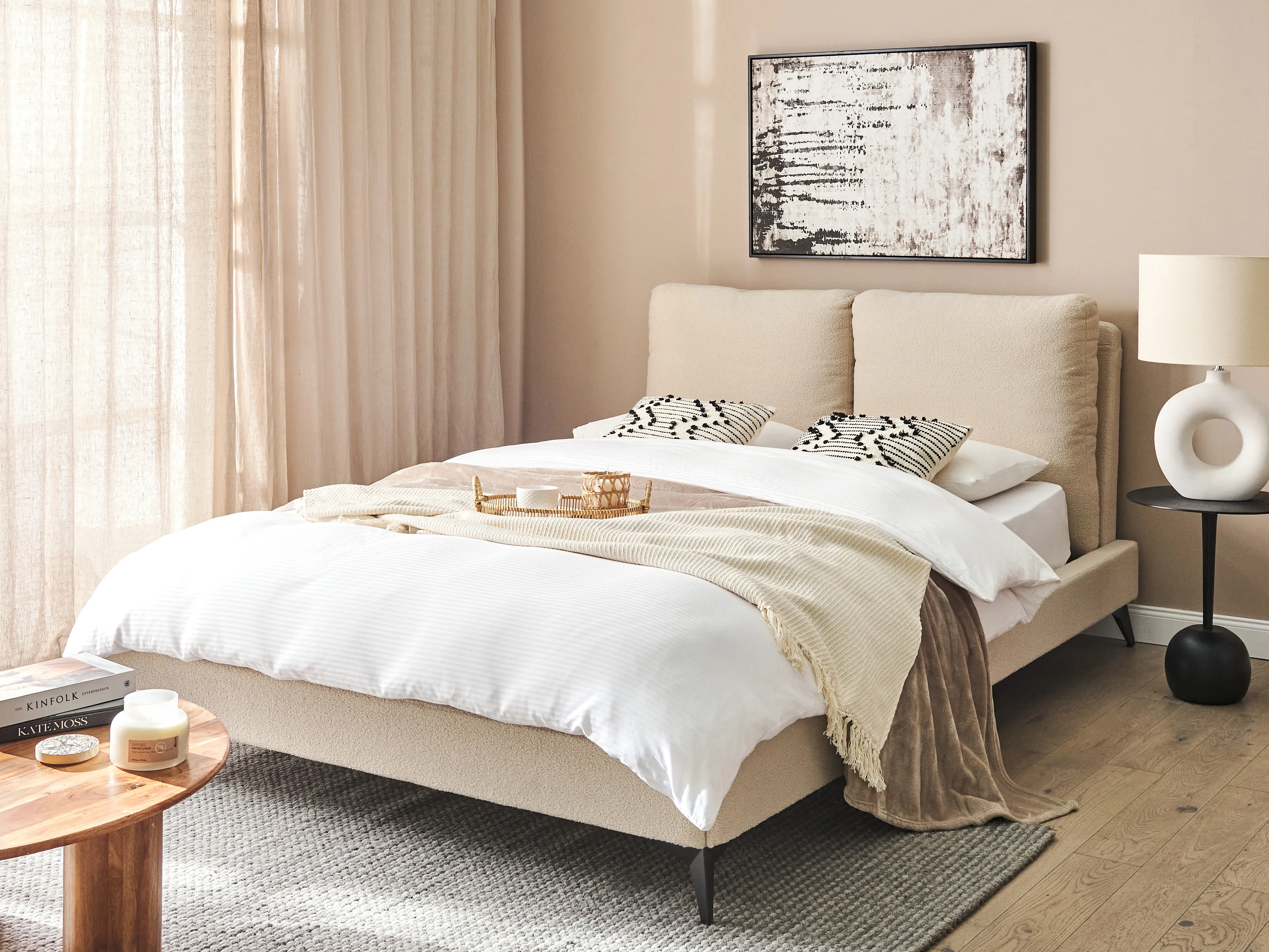 Bed Boucle MELLE 140 x 200 cm (EU Double) Beige
