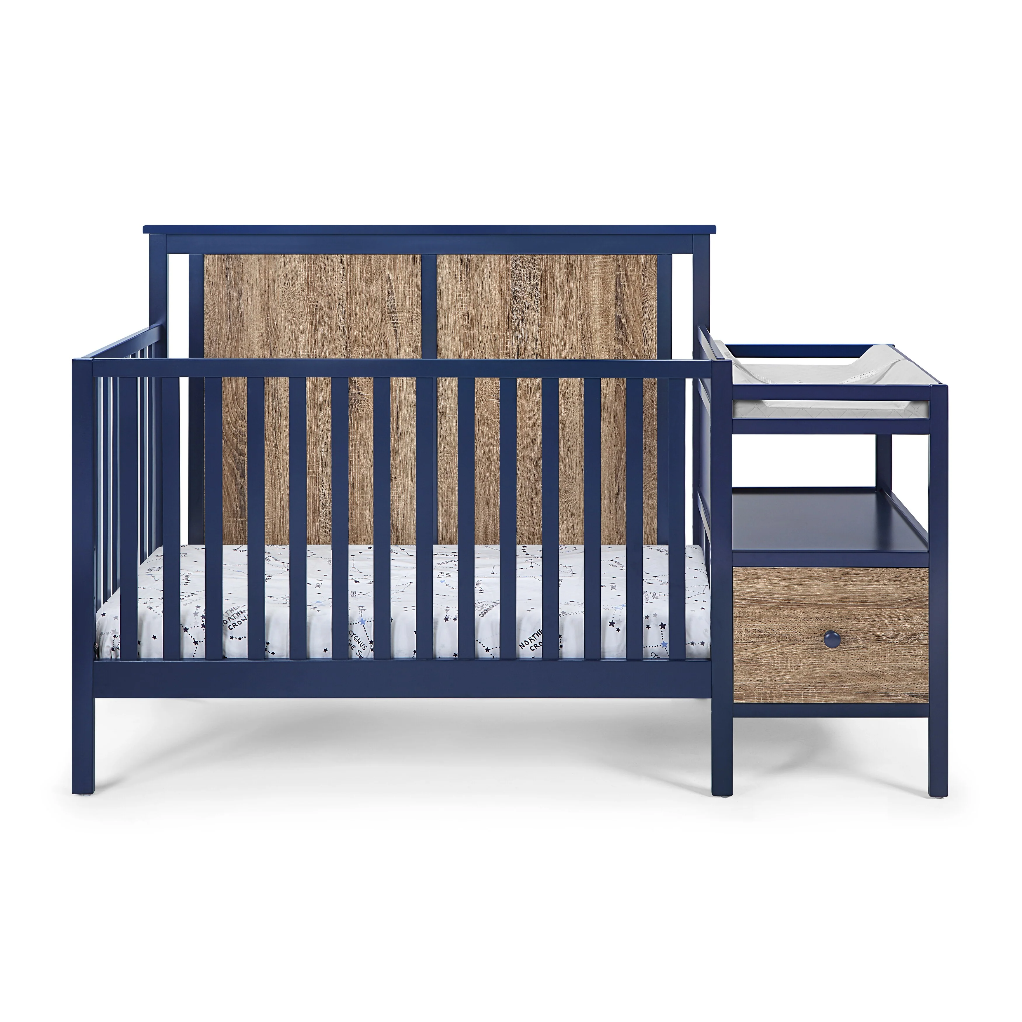 Connelly 4-in-1 Crib and Changer Combo Midnight Blue/Vintage Walnut - Blue+Brown