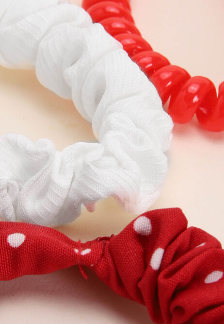 Girls 5pk Red Spot Spiral Scrunchies
