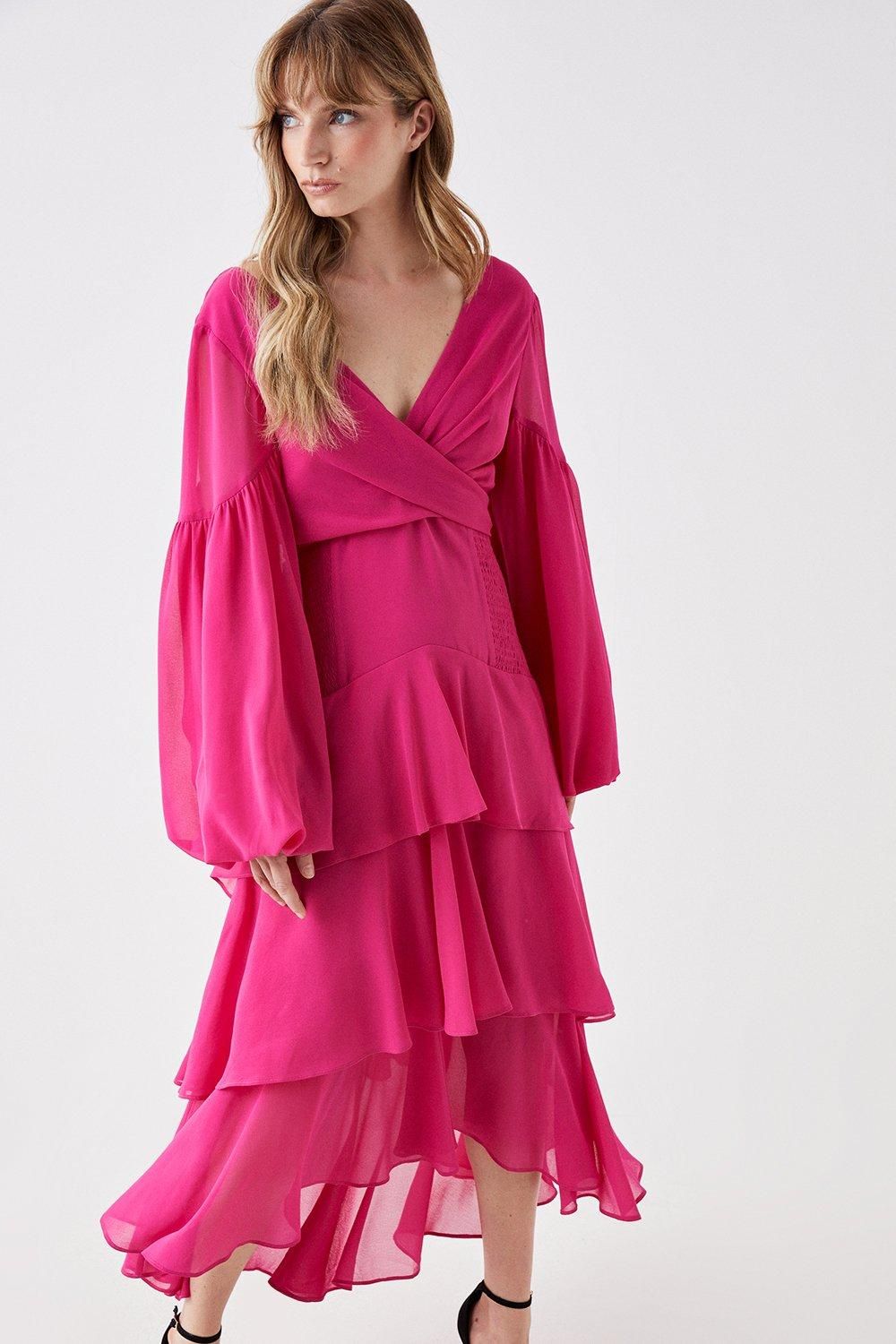 Coast Tiered Wrap Front Midi Dress