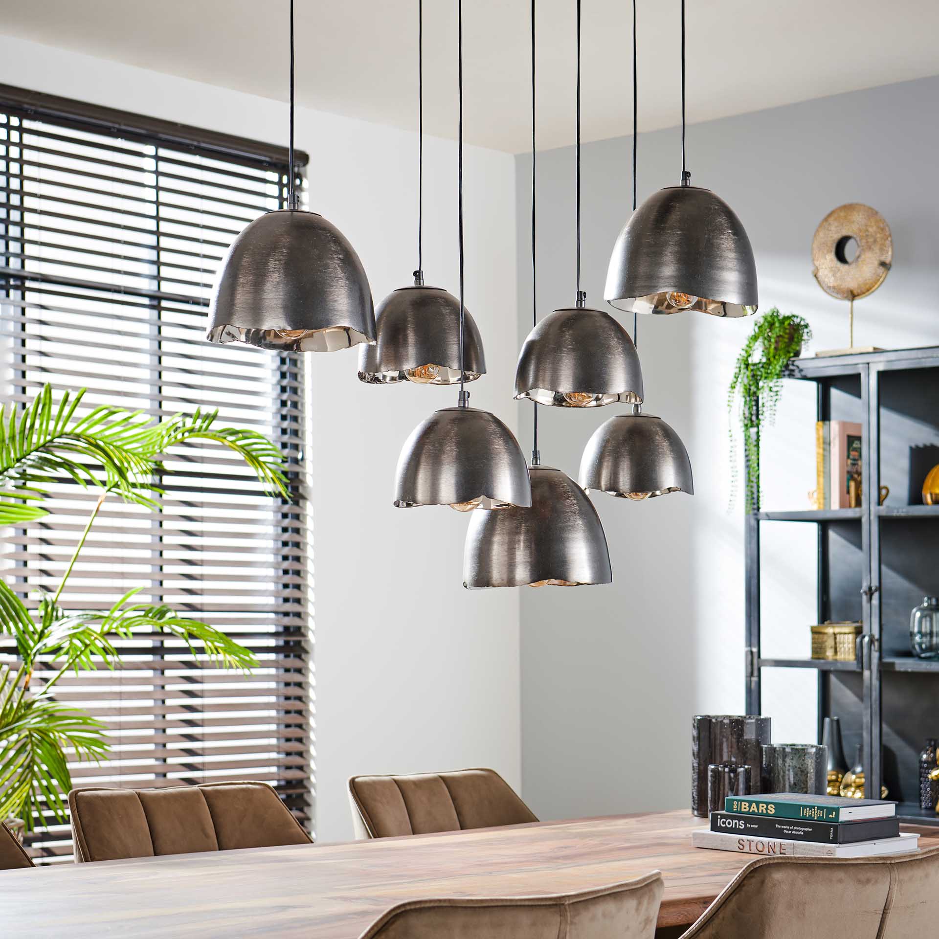 by fonQ Logan Hanglamp 7-lichts - Zwart/Nikkel