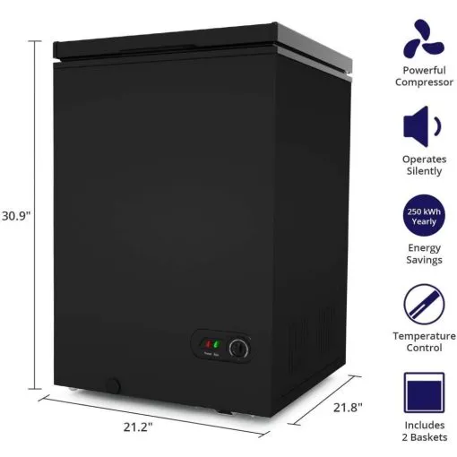 Chest Freezer 3.5 Cu Ft with 2 Removable Baskets Reach In Freezer Chest Quiet Compact Freezer 7 Temperature Settings Black