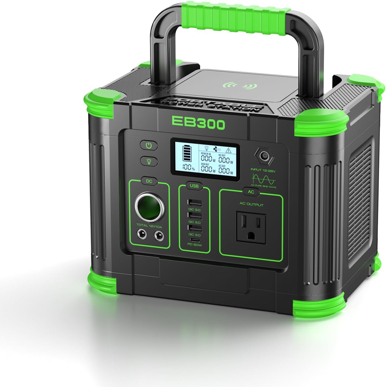 330W Portable Power Station, 288.6Wh Solar Generator with 60W USB-C PD Output, 110V Pure Sine Wave AC Outlet, 5W Wireless Charging, Multi-Port Power Supply for Camping, Home Blackout, RV Travel