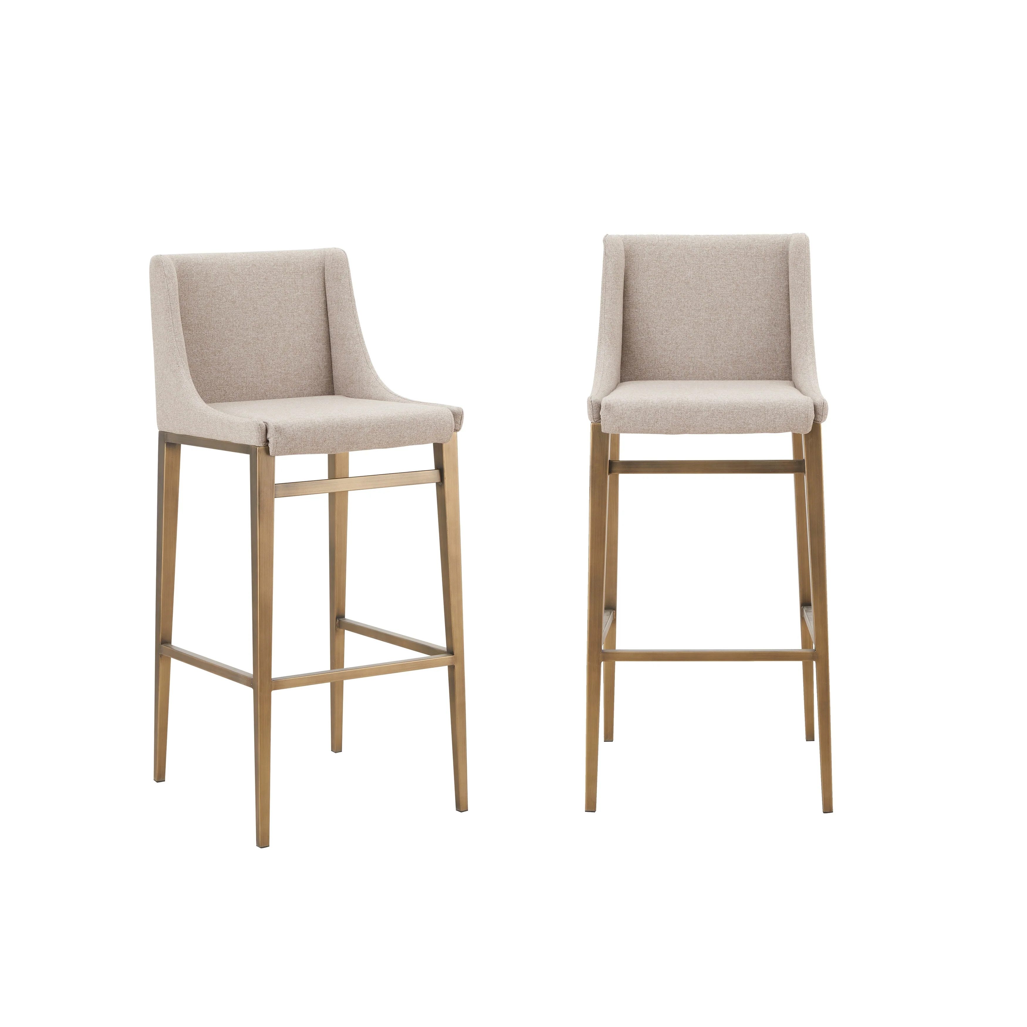 Modrest Mimi Contemporary Beige & Brass Bar Stool (Set of 2)