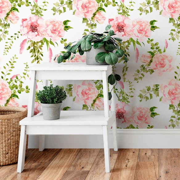 Vliestapete »Vintage Vliestapete«, Rosa Frühling Floral, mehrfarbig, matt