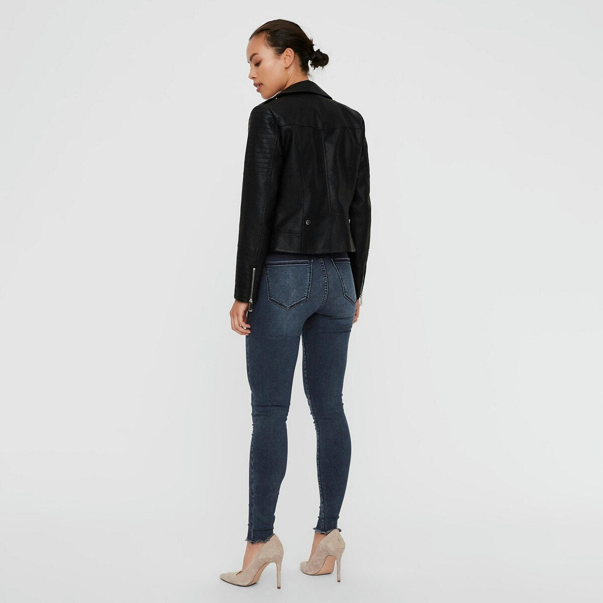 Blouson court zippé, imitation cuir