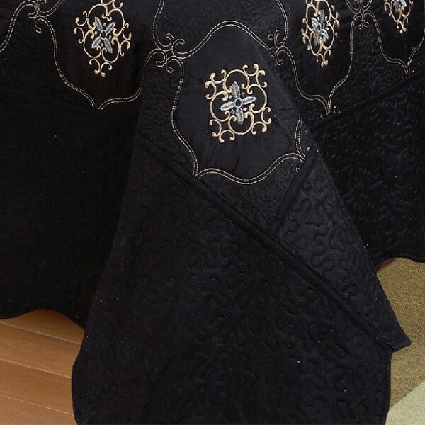 3Pcs Embroidery Quilts Bedspreads Set Coverlet Oversized King Black