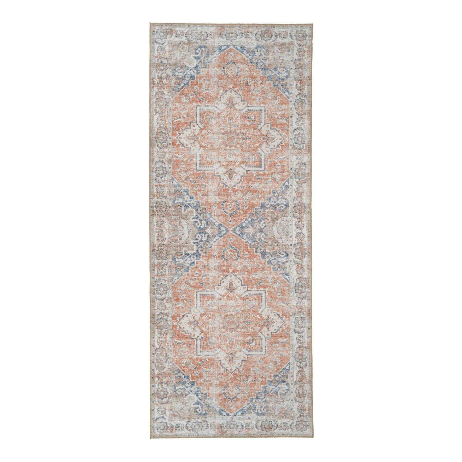 Tapis de couloir vintage tons orange et bleu FEZ