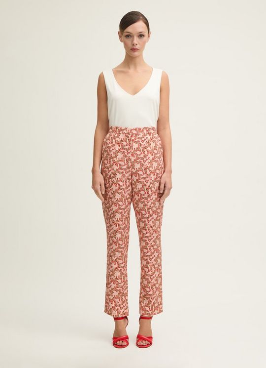 Rebecca Italian Straw Multi Viscose Blossom Print Soft Tailored Trouser
