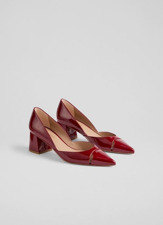 Cecile Red Patent Cut Out Block Heel Court